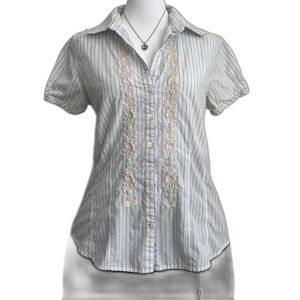 Eddie Bauer striped button down shirt collared blouse